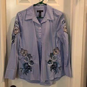 INC blue and white striped blouse